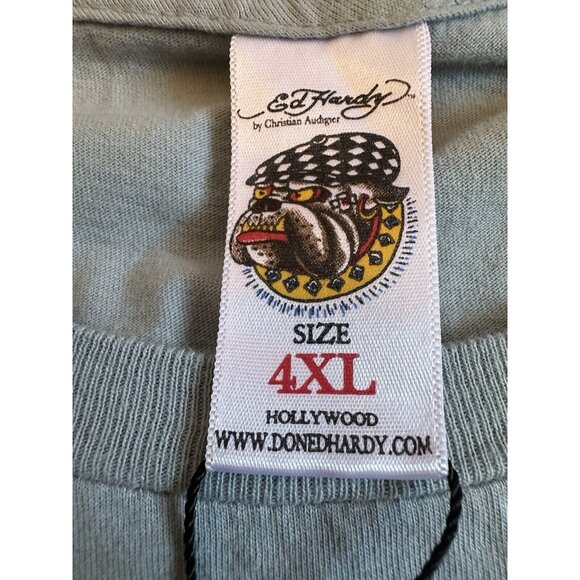 NEW Ed Hardy Deadstock PLUS T-SHIRT Gray Blue BULLDOG LOS ANGELES XXXXL 4XL - Picture 3 of 6